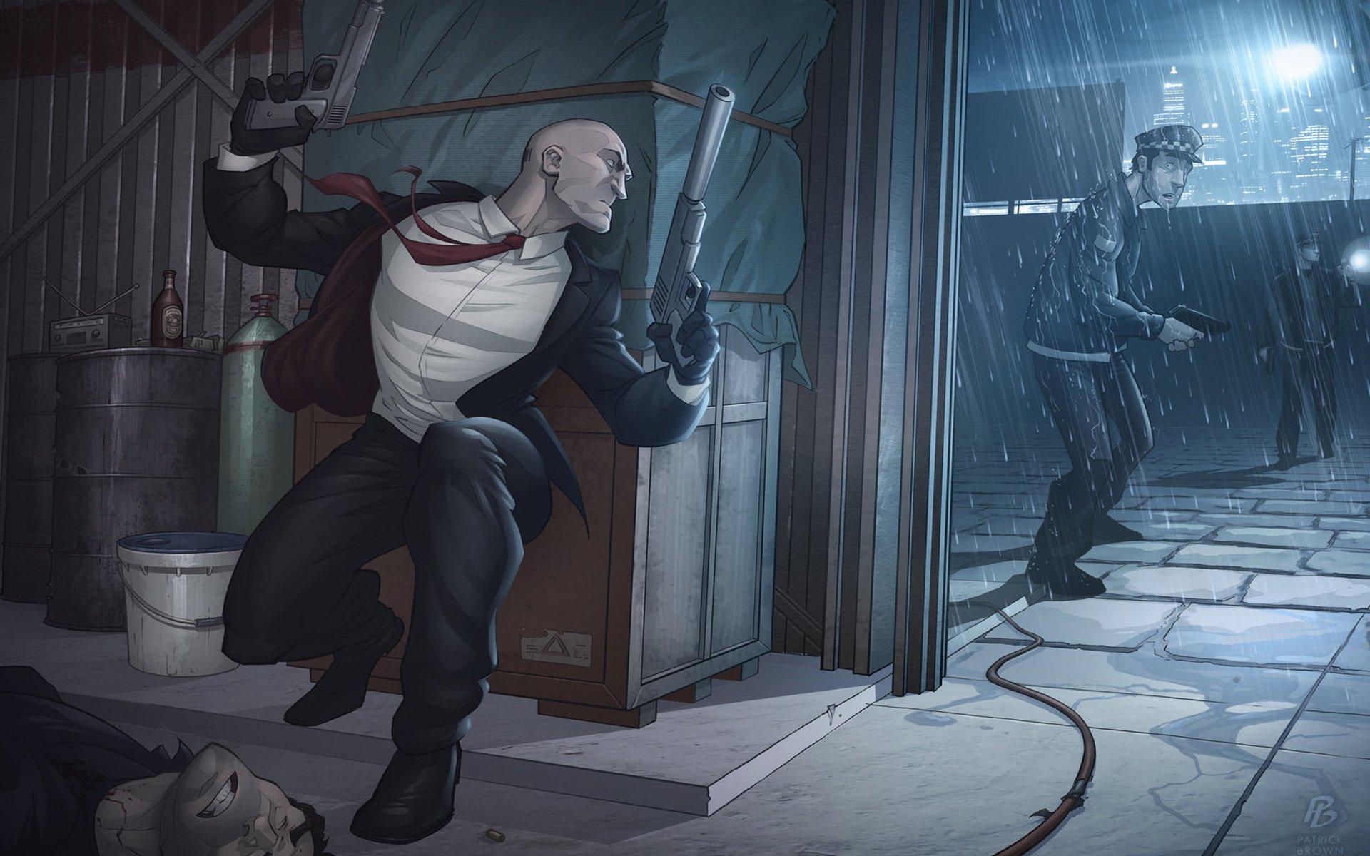 hitman absolution tueur à gages pistolets pluie police patrick brown