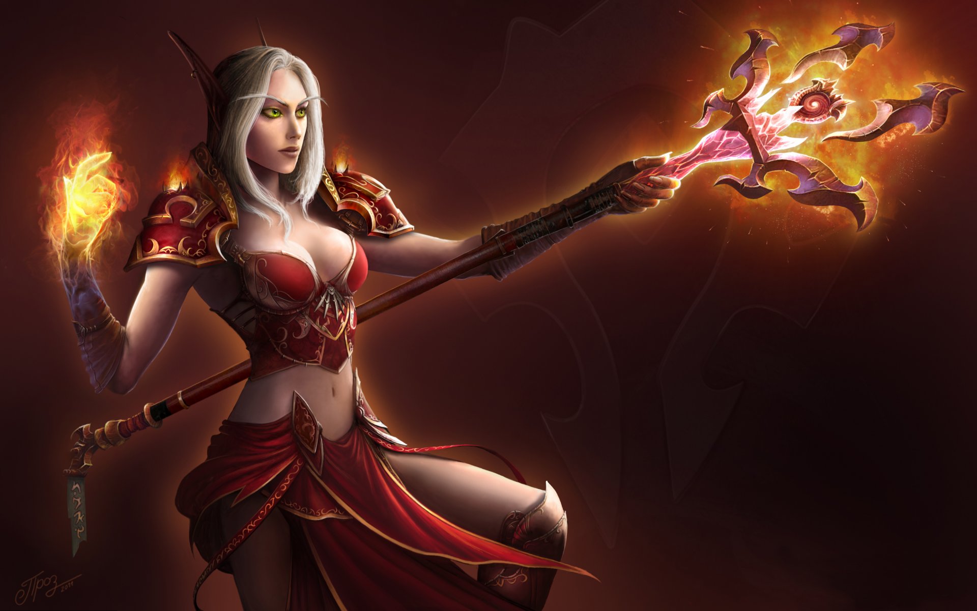 world of warcraft wow blood elf elf magician staff fire