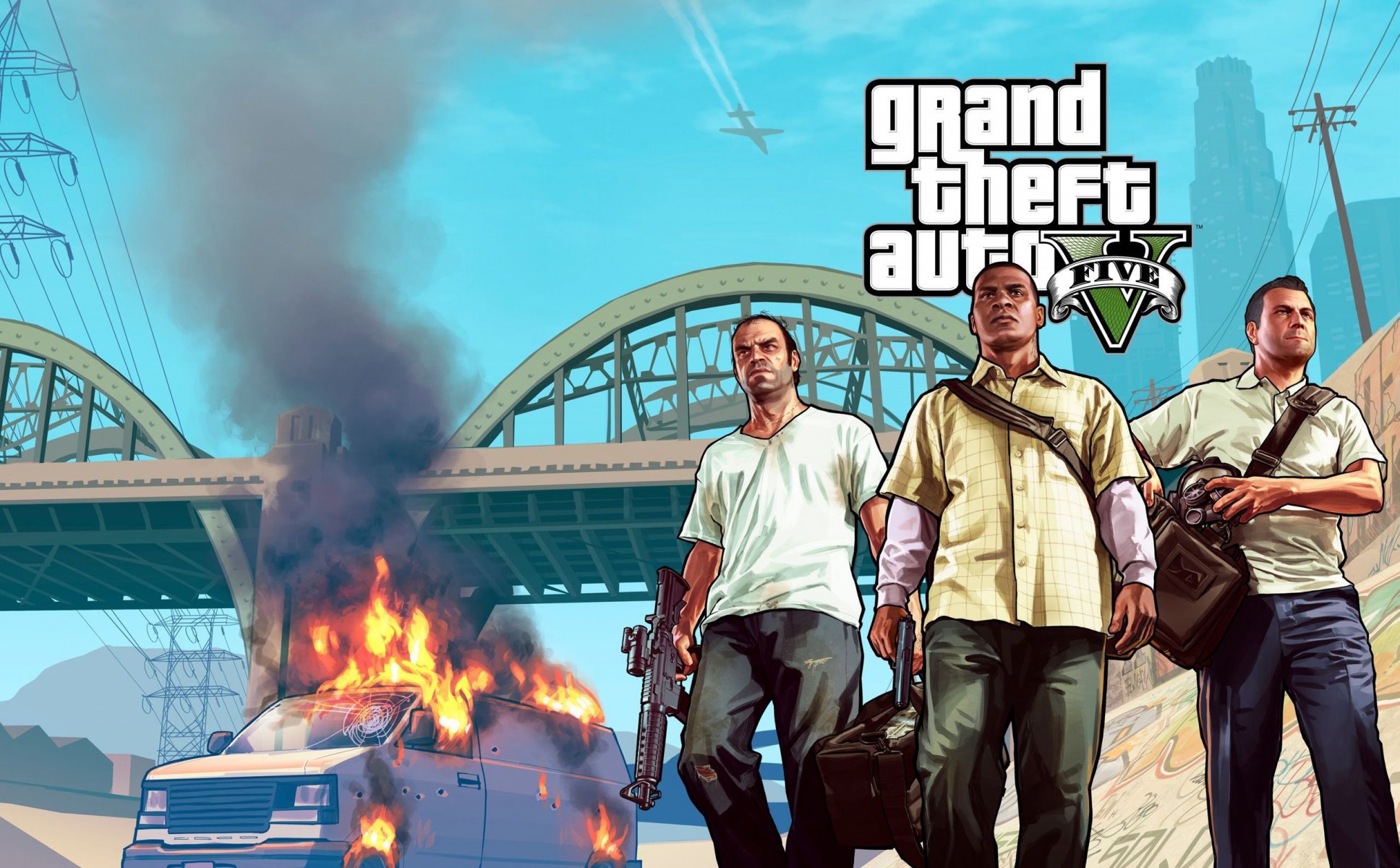 grand theft auto v trevor franklin michael gta5 bandits los santos thieves box bridge
