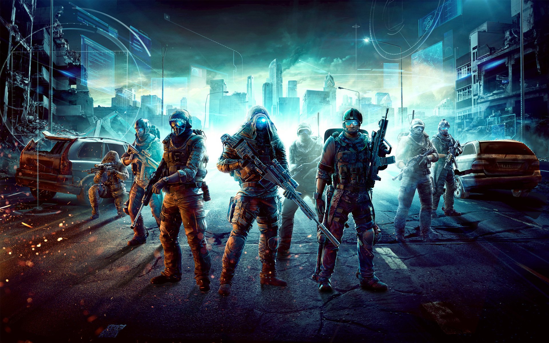 ghost recon future soldier żołnierze miasto broń maszyny ruiny kaptur hełm światła
