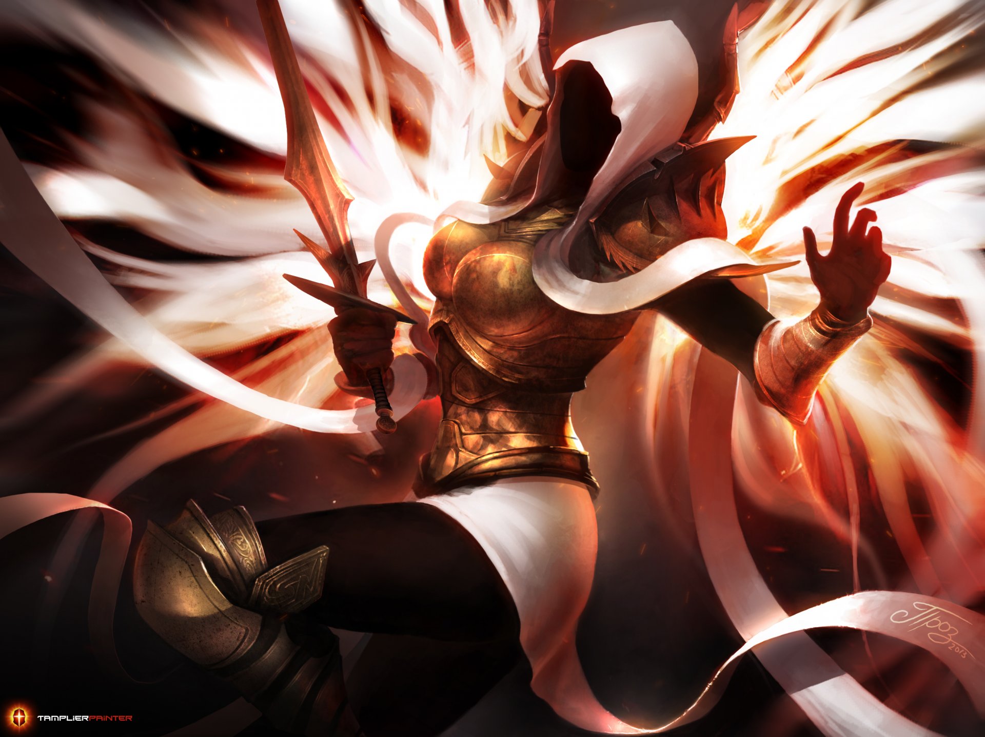 arte tamplierpainter auriel diablo lll fan art ragazza spada ali cappuccio