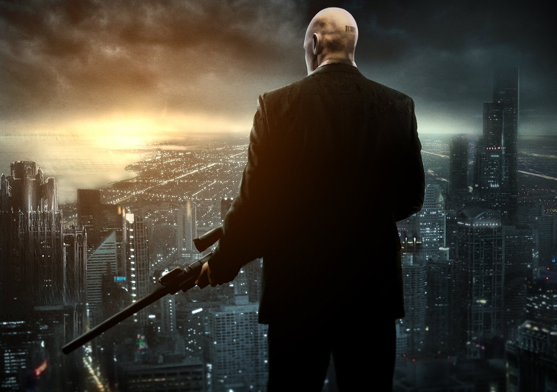 hitman absolution hitman sniper challenge hitman agent 47 czterdziesty siódmy łysy broń karabin snajperski dom miasto metropolia kurtka kod kreskowy