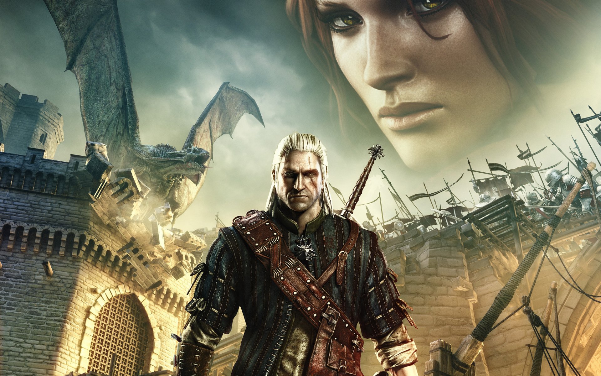 witcher 2: assassins des rois witcher 2: assassins des rois witcher geralt de rivia triss merigold dragon feu épée château cicatrice vue médaillon geralt de rivia boucher de blaviken gwynbleidd loup blanc tête blanche