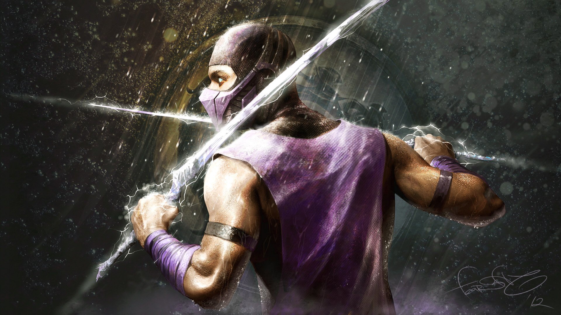mortal kombat fan art lluvia guerrero armas espada relámpagos