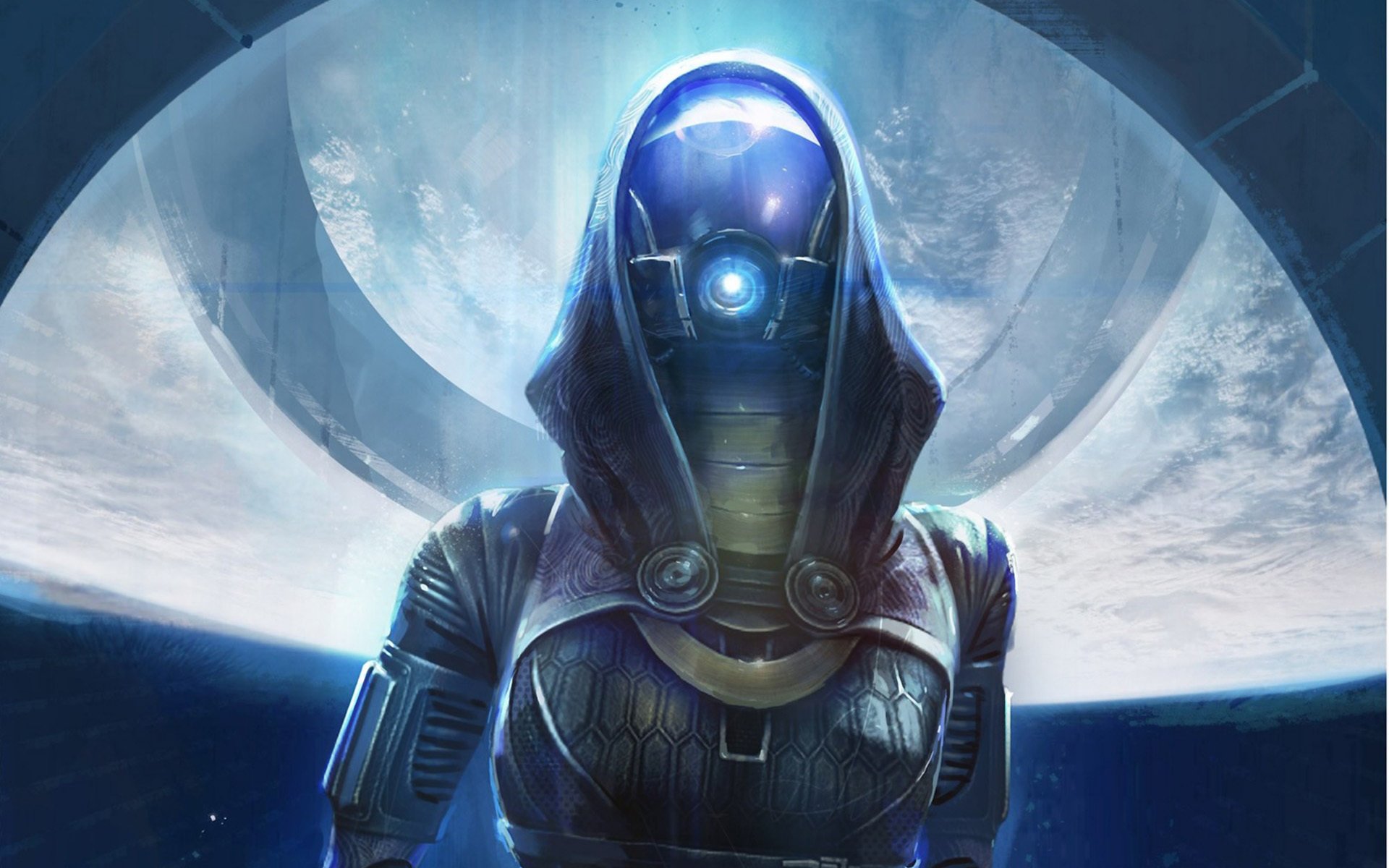 arte tali mass effect ragazza luce casco