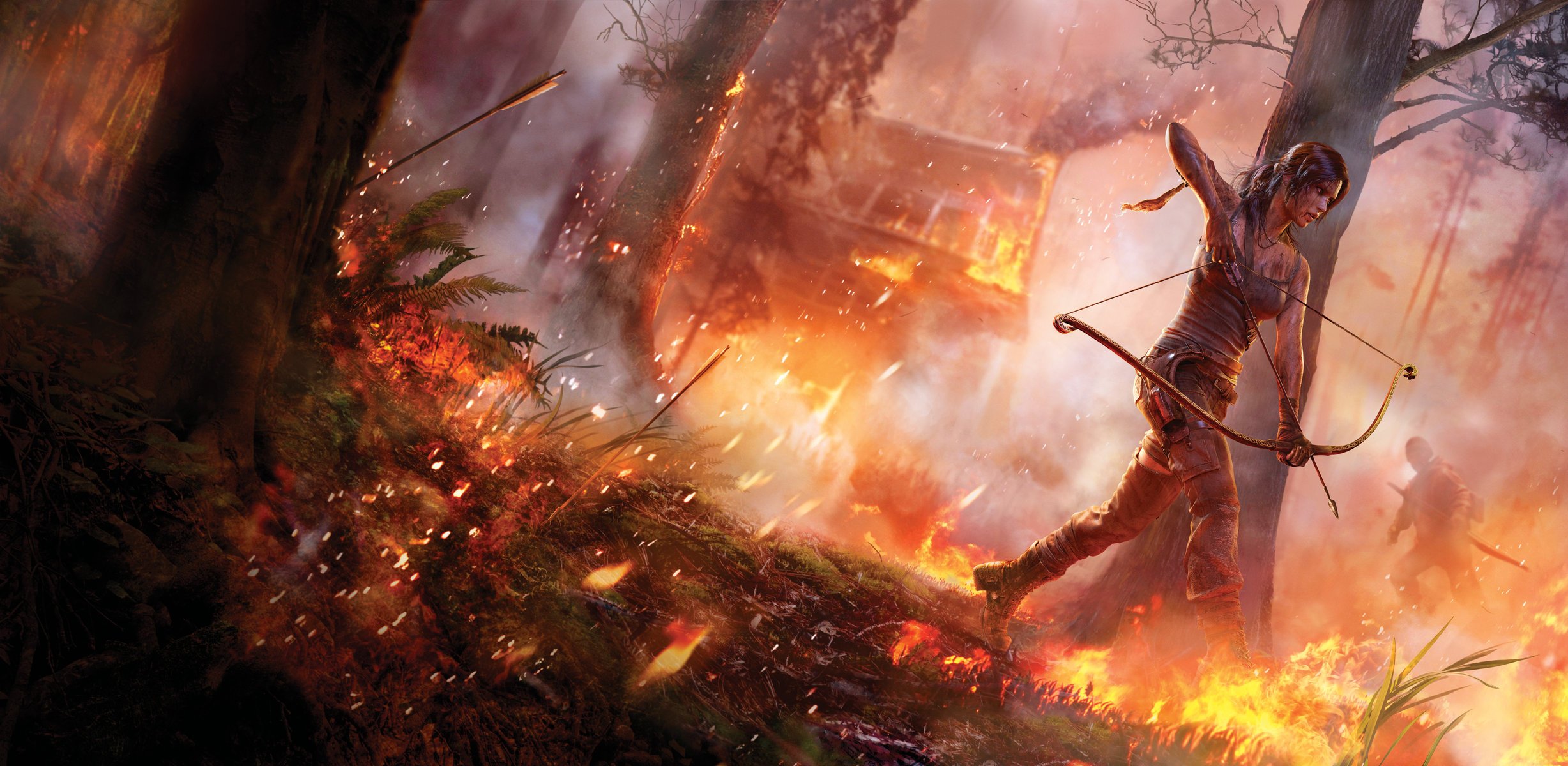 tomb raider tomb raider fille forêt feu maison pré arbres herbe