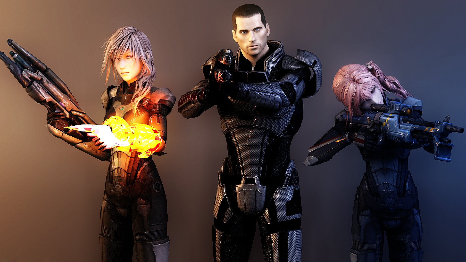 art final fantasy mass effect filles foudre capitaine shepard arme rendu armure collage