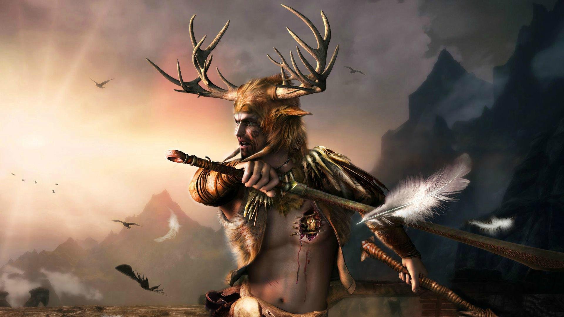 the elder scrolls skyrim men armour weapon helmet horn heart feathers an outcast heather heart
