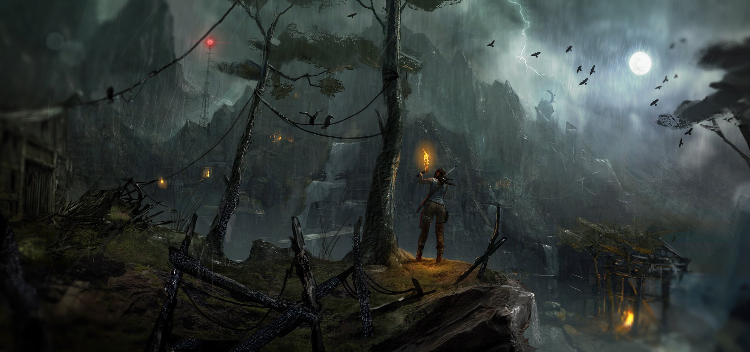 tomb raider souffleur pluie lara croft foudre lune oiseaux torche