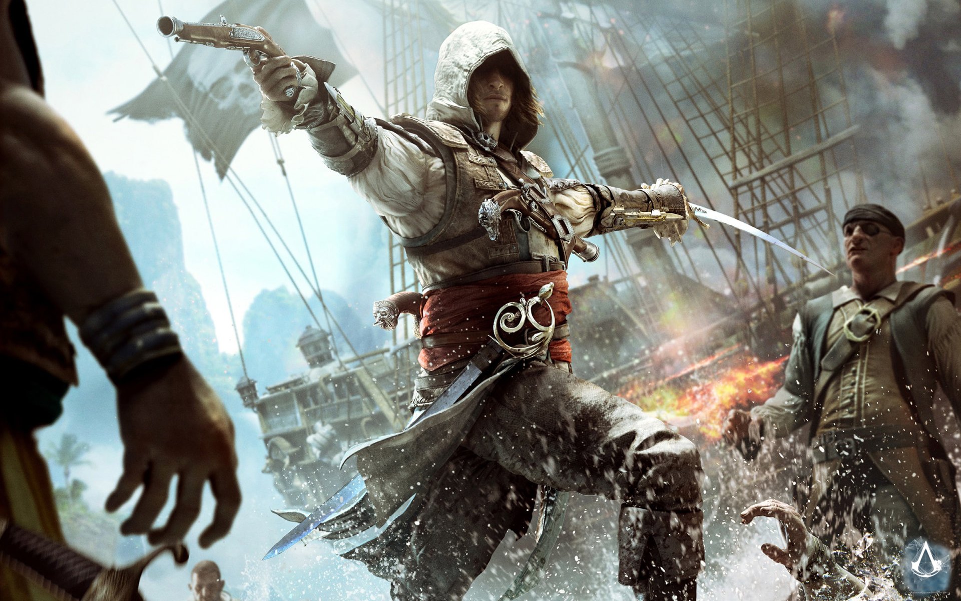 assassin s creed iv: black flag assassin pirates edward kenuey gun sword flag ship