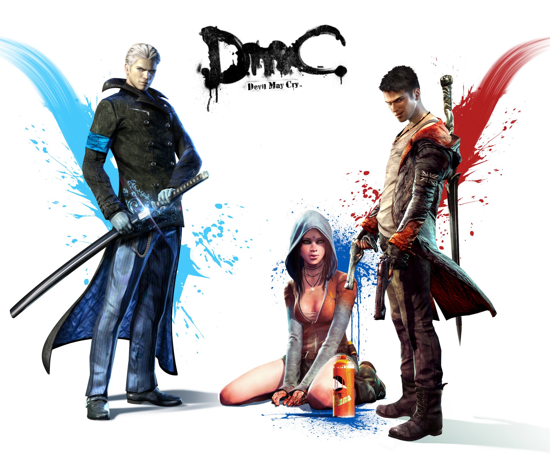 dmc devil may cry 5 kat dante virgil verligium miecz pistolety spray farba białe tło