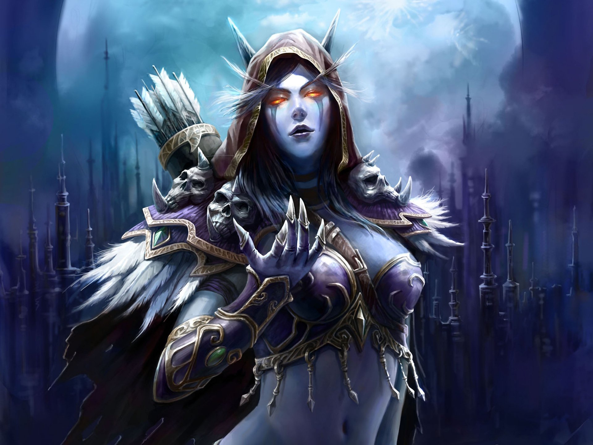 world of warcraft wow sylvana windwing elf strzały kołczan zbroja czaszki kolce iglice