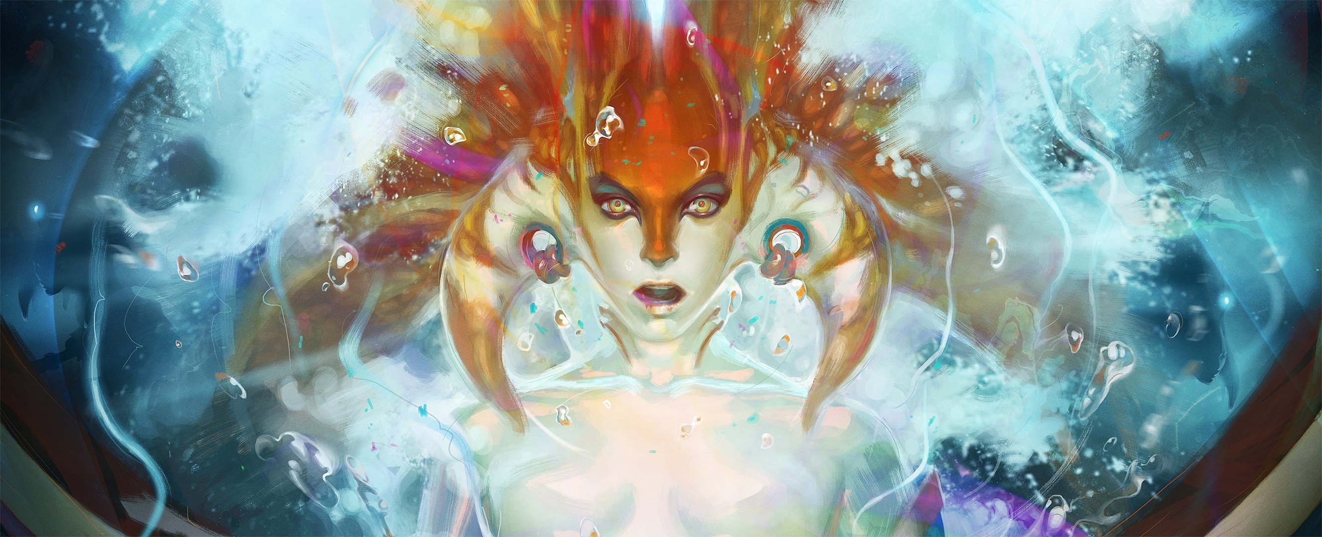 art dota 2 naga sirène fille visage eau bulles cornes