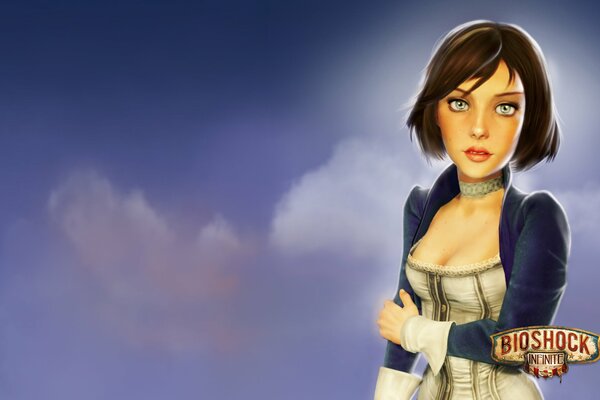 Elizabeth aus dem Spiel Bioshock auf dem Hintergrund einer Wolke