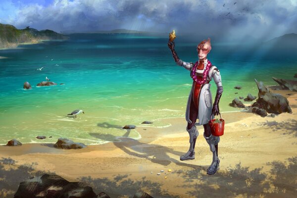 Art Mordina na plaży z mass effect