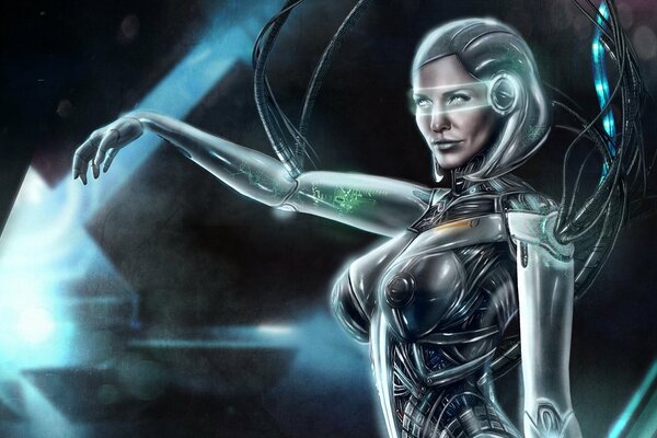Arte chica robot con cables