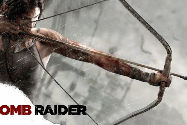 Lara Croft prepared to shoot a bow