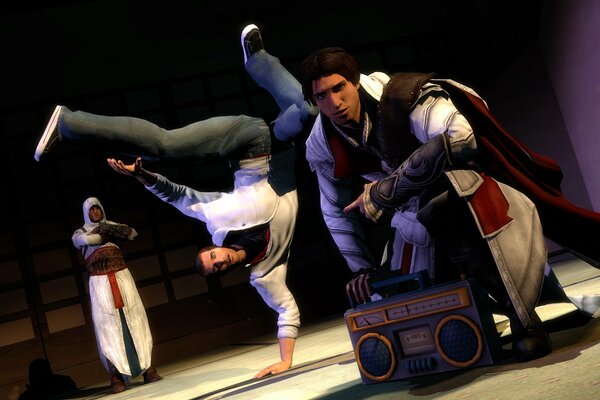 Assins entertain themselves between combat raids with the help of breakdancing