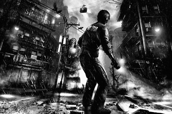 Murphy Pendleton na tle miasta silent hill tapety