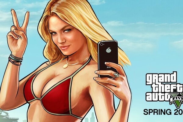 Ragazza bionda in costume da bagno rosso GTA