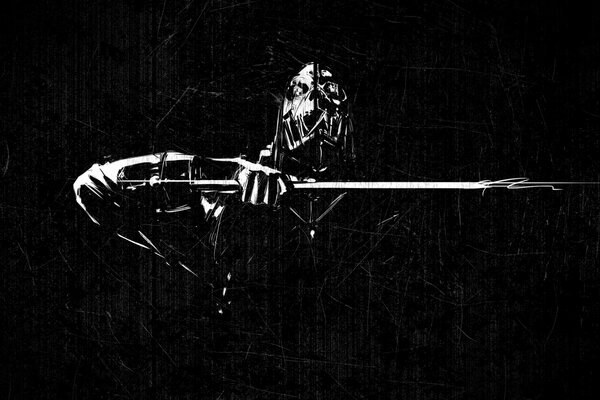 Homme dans un masque effrayant avec une épée sur fond noir