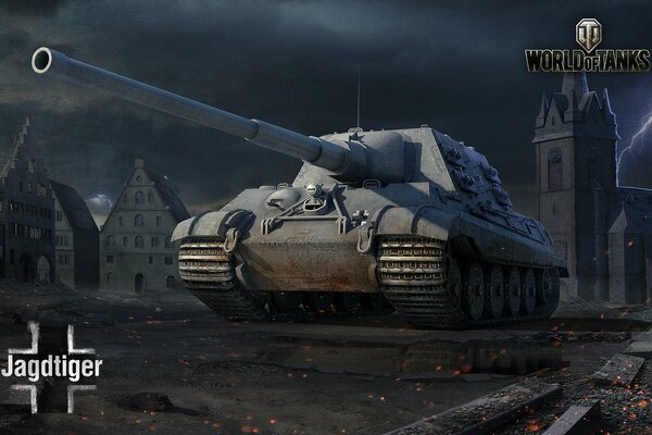 Dibujo de un tanque en la ciudad oscura de la noche