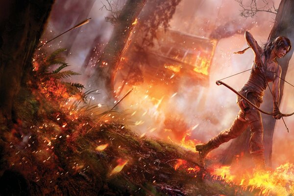 Juego Tomb Raider en el bosque fuego