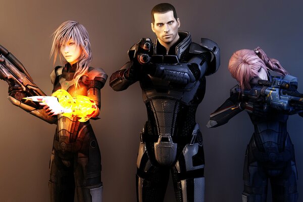 Portret artystyczny dziewcząt i kapitana z final fantasy