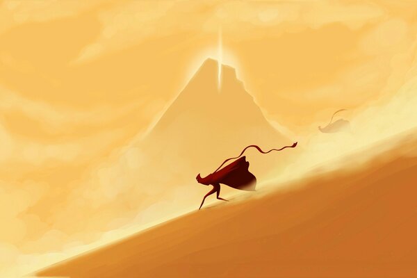 Cartoon drawing of a desert with a creature running through it