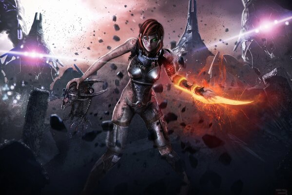Арт девушки с оружием из mass effect 3