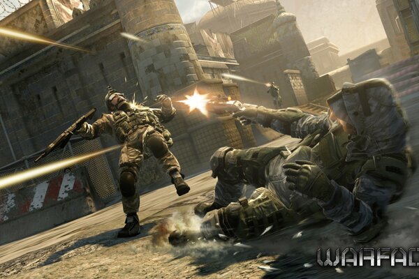 A man in a military uniform shoots another man