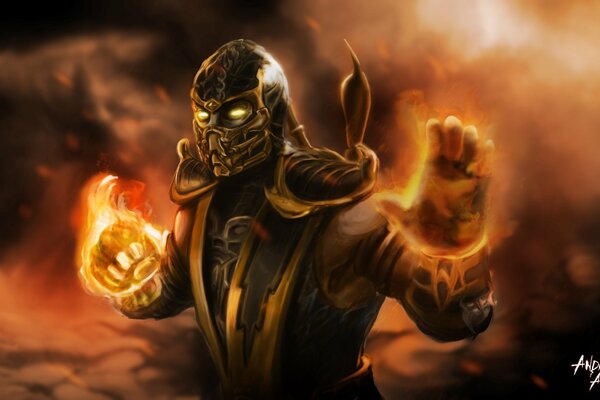 The scorpion from Mortal Kombat is preparing to strike