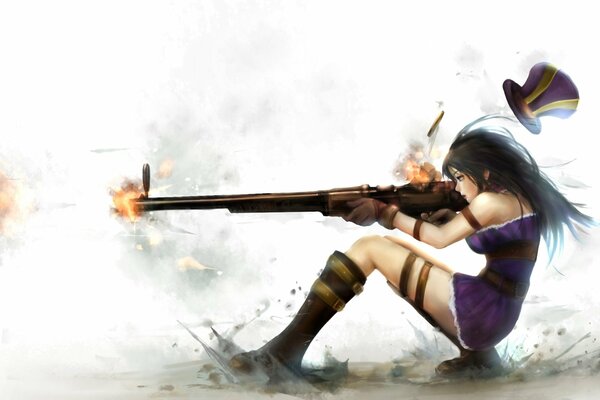 Dessin d une jeune fille avec un fusil de chasse au moment du tir