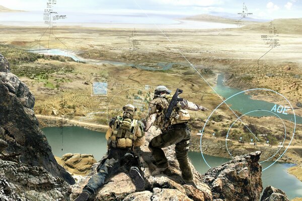 Ghost recon: future soldier, soldats avec des armes au sommet de la montagne