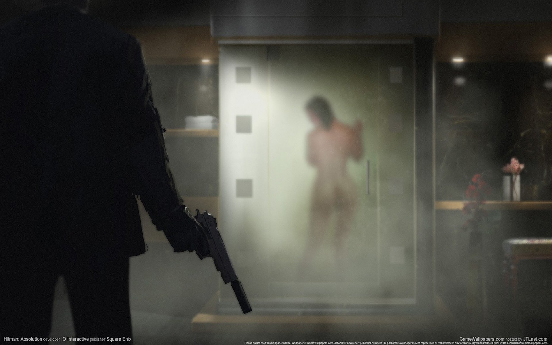 hitman: absolution pistola silverballer silenziatore arma ragazza doccia agente 47 sicario quarantasettesimo guanti tuta bagno nudo