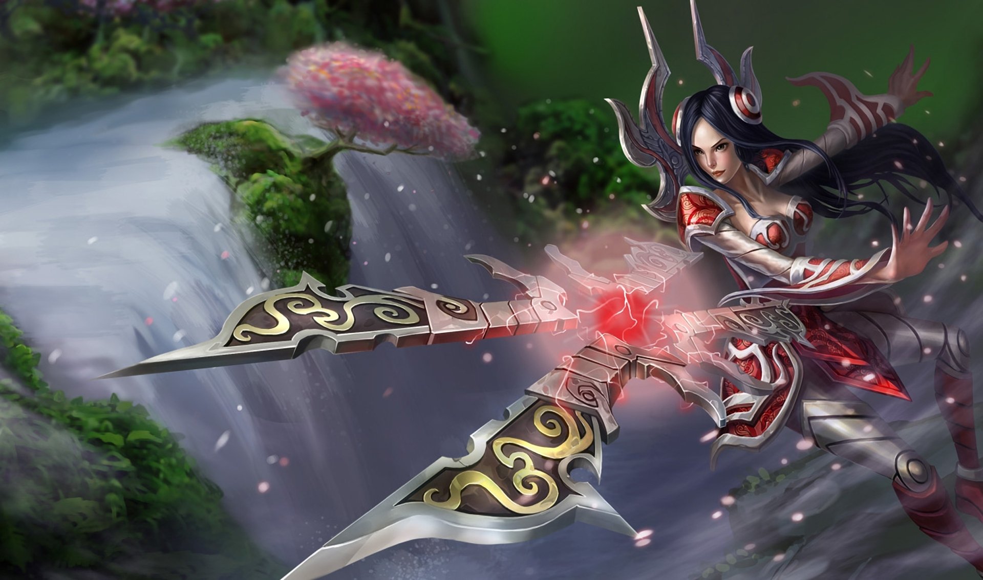 league of legends irelia girl weapon waterfall tree spray