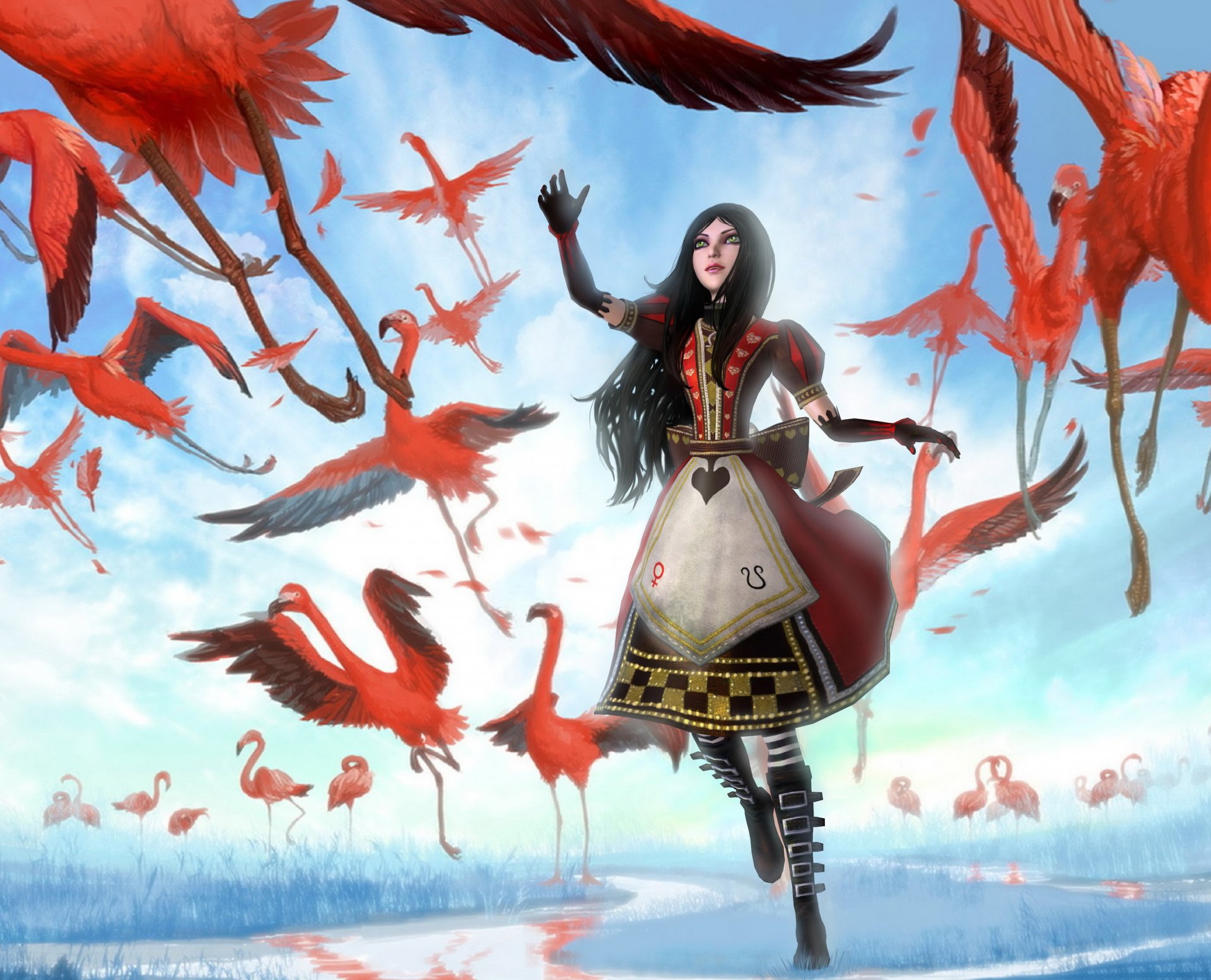 arte fenice-zhuzh alice madness returns alice ragazza uccelli fenicotteri rosa