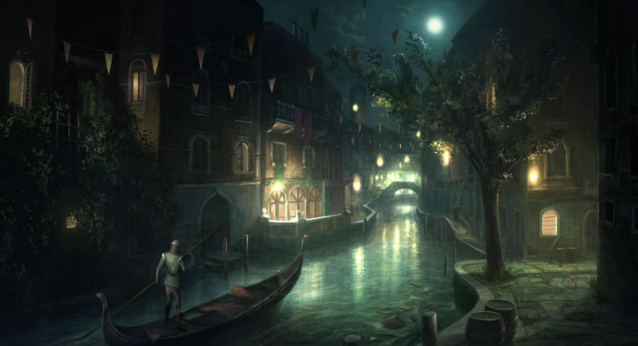 assassin s creed 2 venice town boat night moon