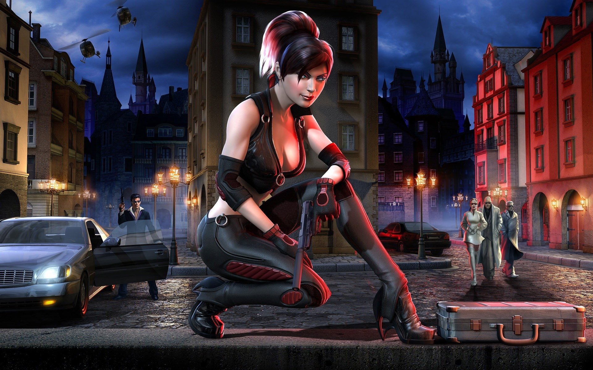 bloodrayne town girls men night mafia helicopters criminal gun lamp