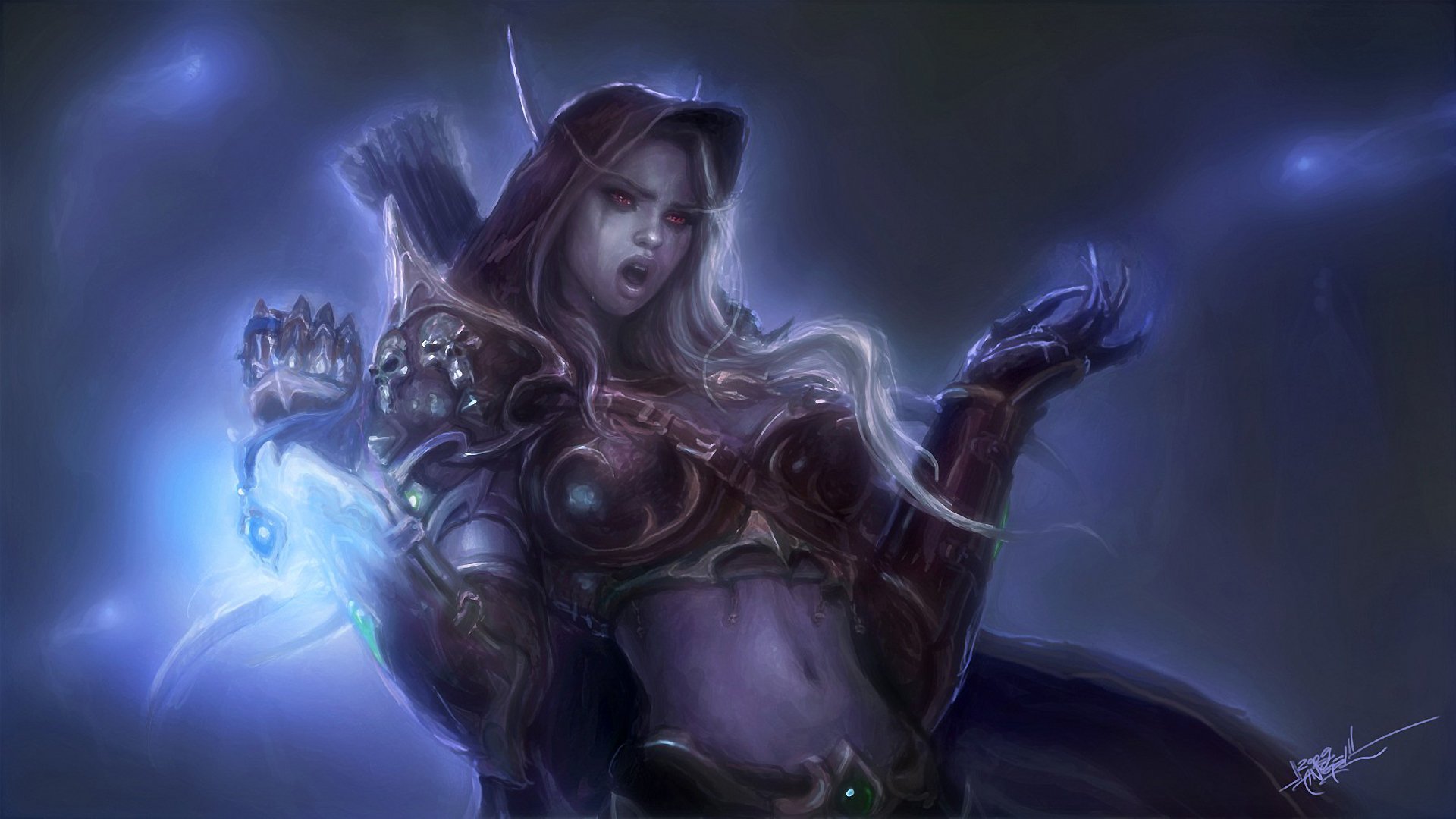 world of warcraft wow lady sylvanas windrunner elf armour magic boom tear