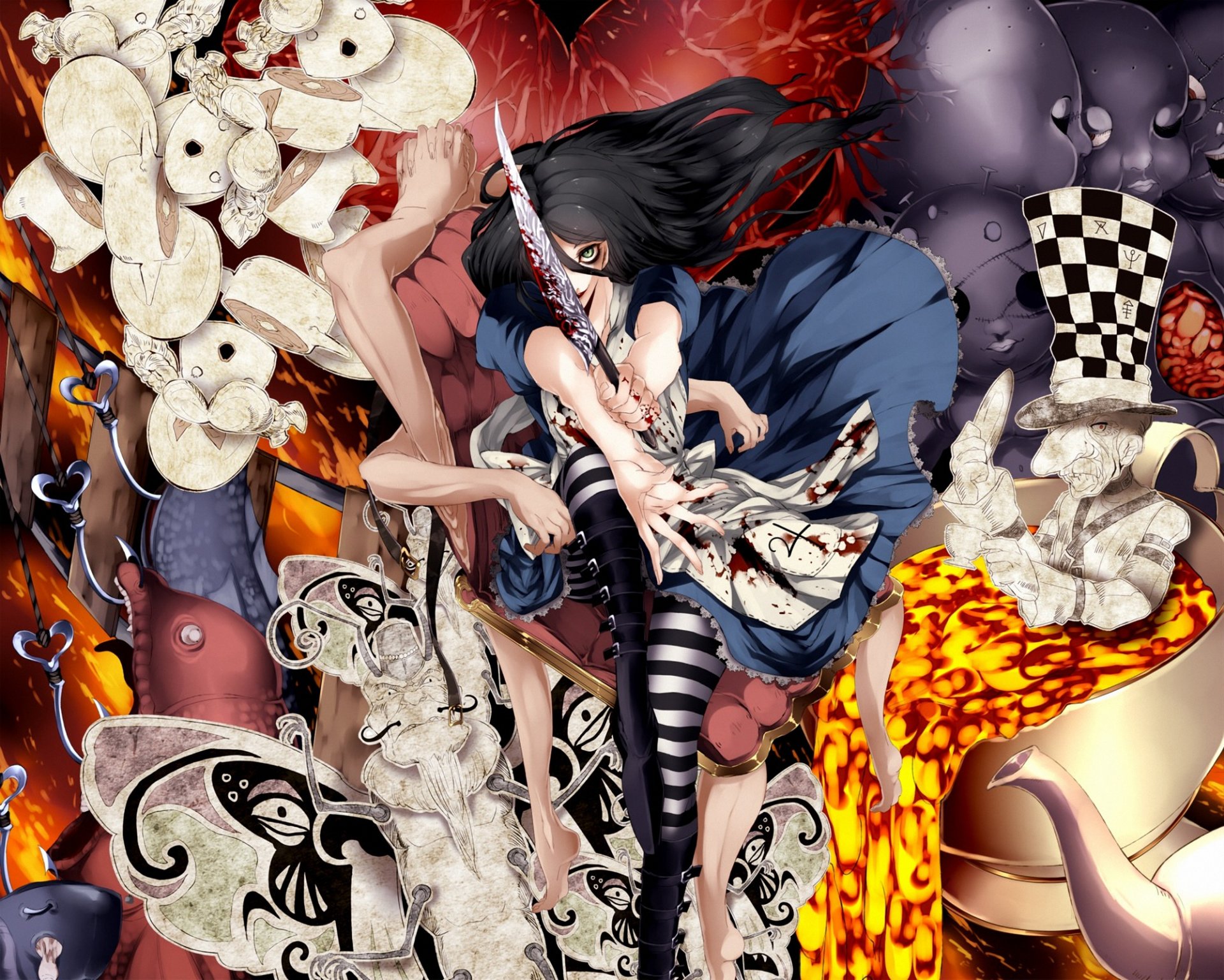 alice madness returns maravillas cuchillo sombrerero oruga locura sangre