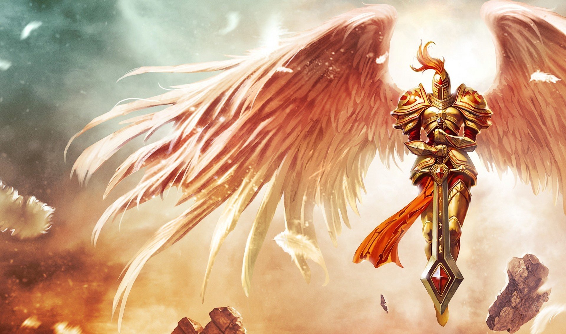 league of legends kayle wings stones sword armour feather