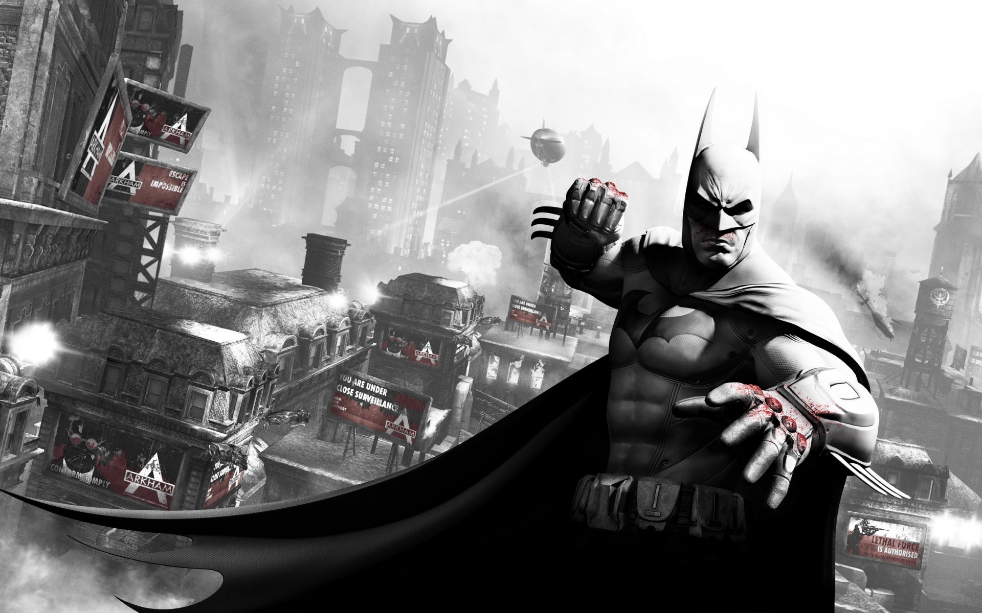 batman arkham city ciudad puño sangre gotham dirigible