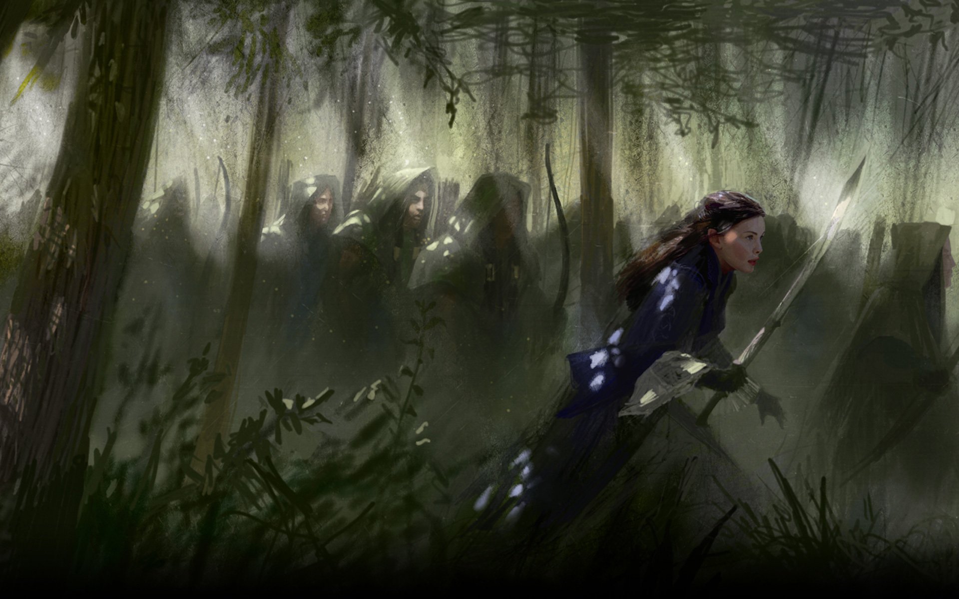 art seigneur des anneaux bataille de la terre du milieu ii forêt elfes arwen fille épée archers arc manteau capot