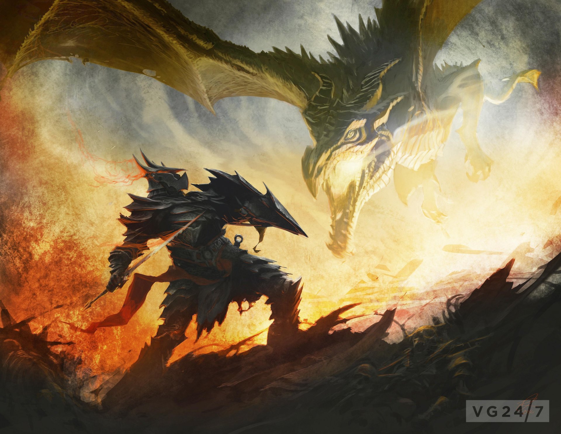 the elder scrolls skyrim skyrim arte dragón armadura daédrica batalla fuego