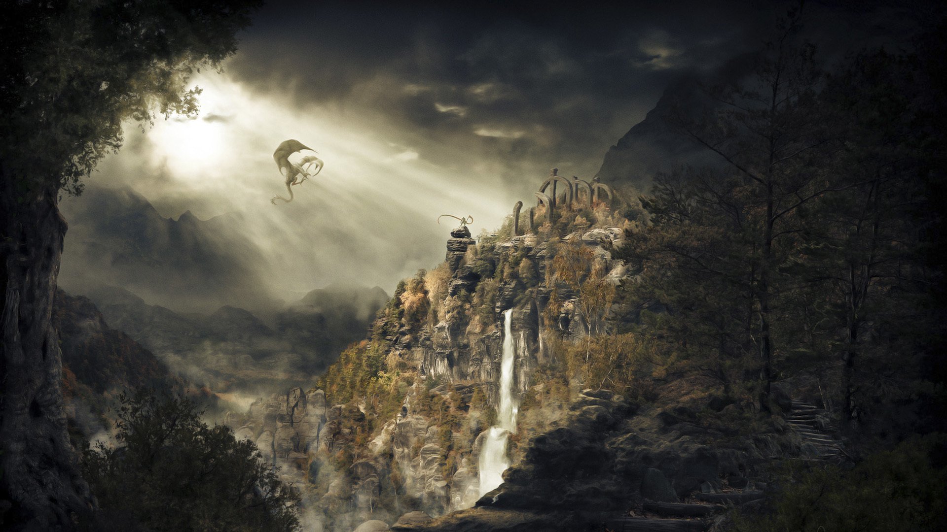 drachen berge wasserfall skyrim drachengeborener