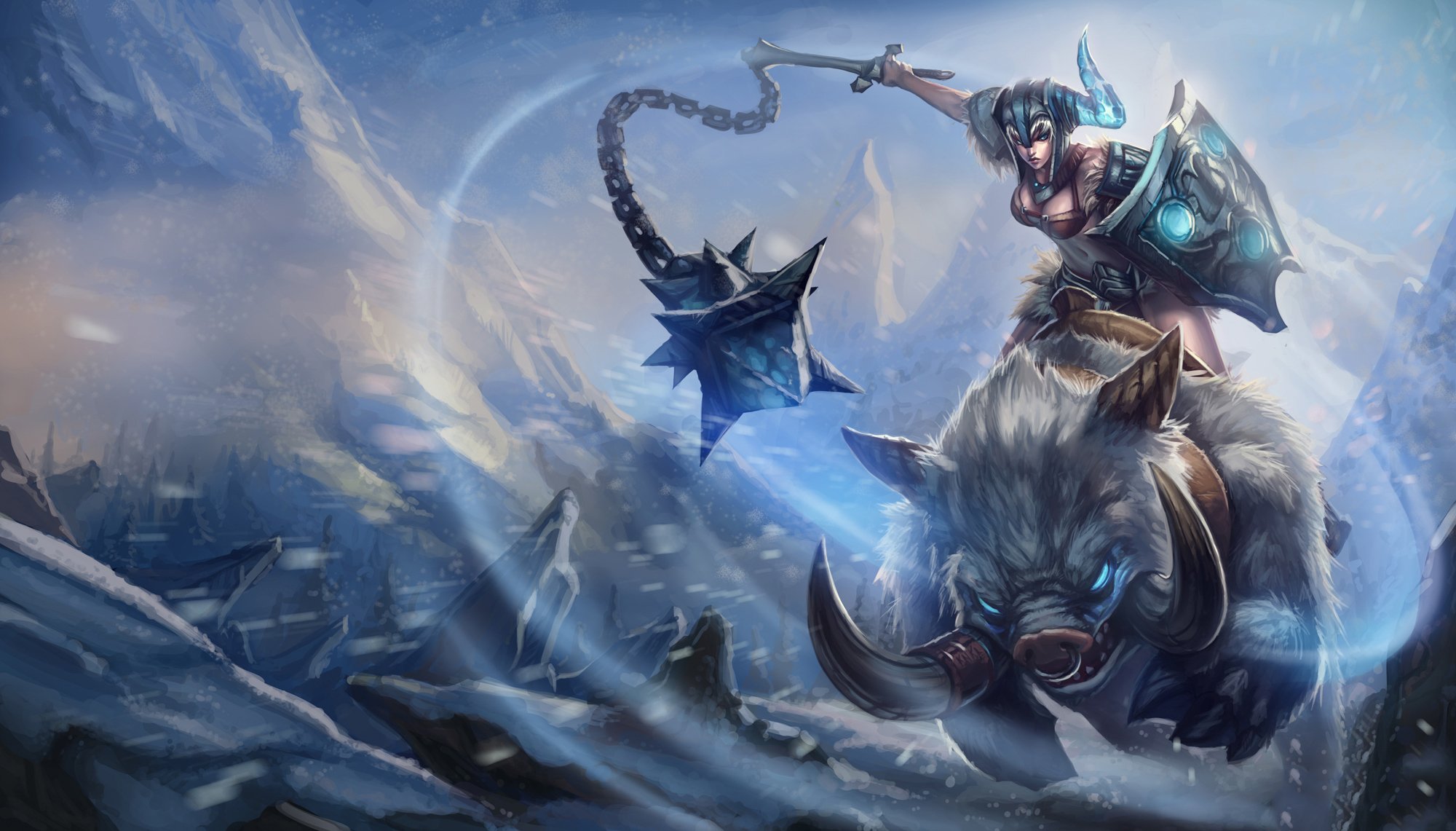 league of legends sejuani art knockwurst girl wild boar snow shield