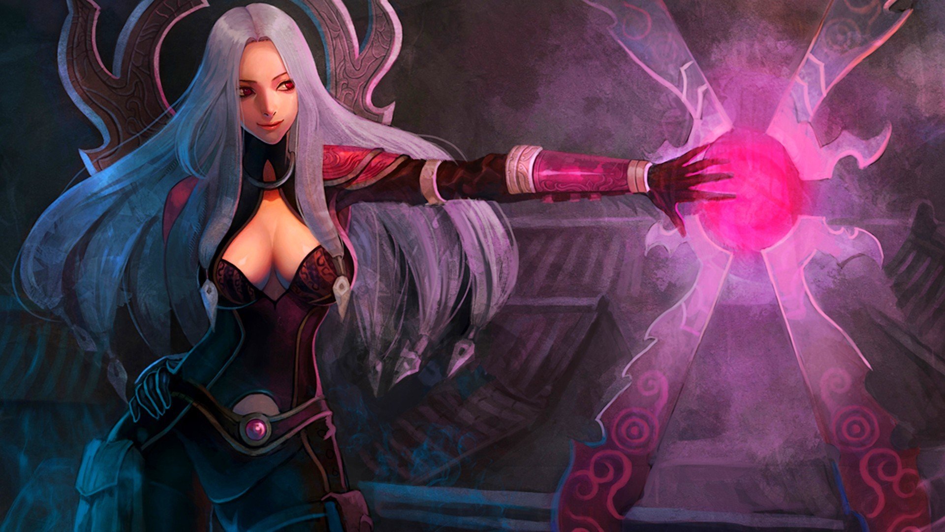 irelia league of legends mädchen hand magie kunst rote augen