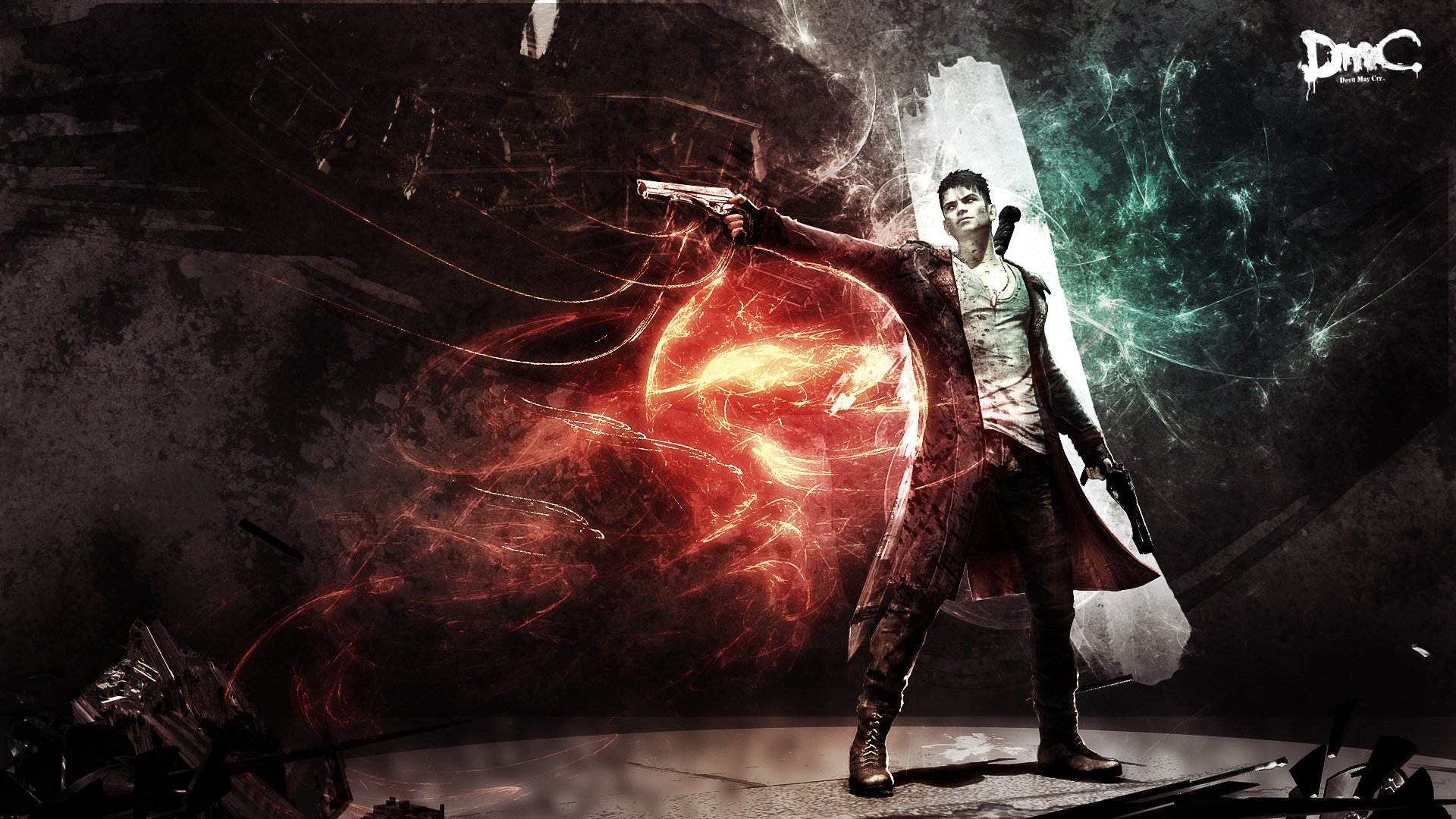 devil may cry 5 dmc knocking hell s door syan jin artwork dante sword guns coat fire portal