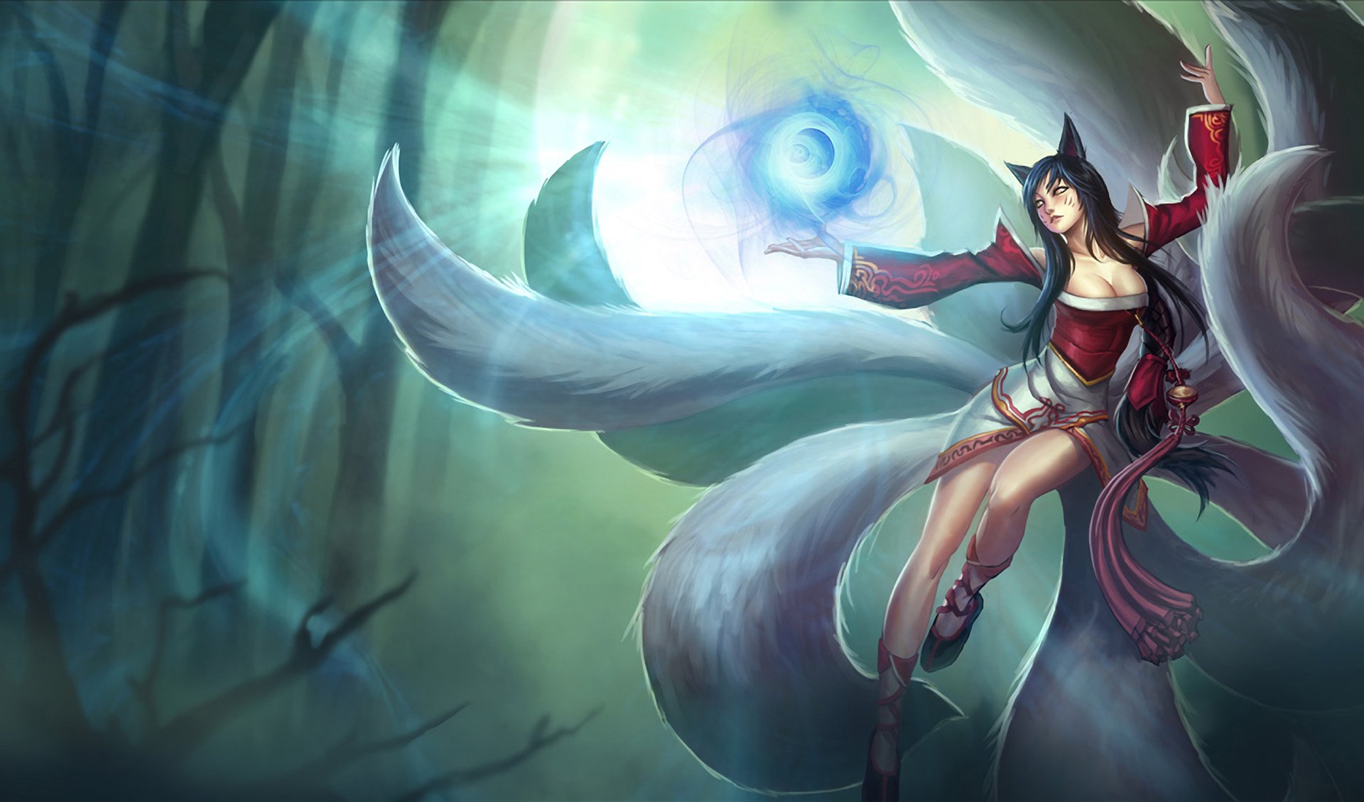 league of legends lol ahri girl tails ears magic forest